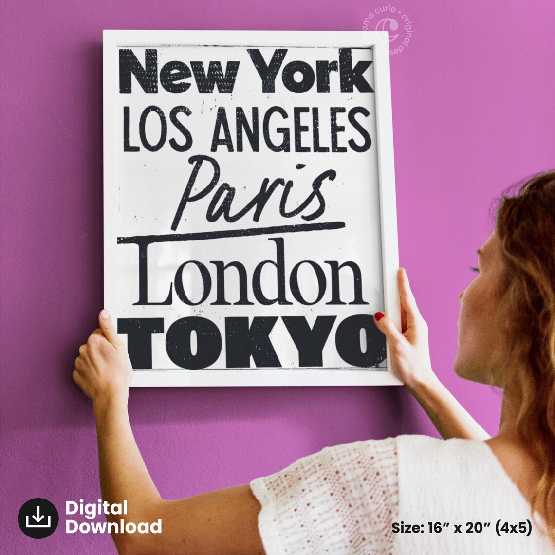 New York Paris London Tokyo Cities White Black Type Poster Art