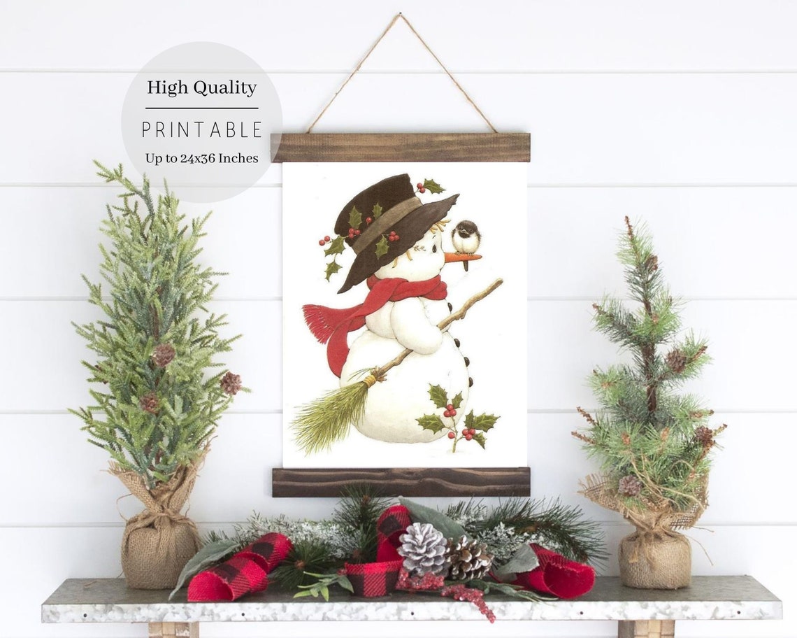 Christmas Wall Art Cute Snowman Christmas Wall Art Vintage Snowman Christmas Print Farmhouse Frosty Christmas Decor Winter Print - Image 2