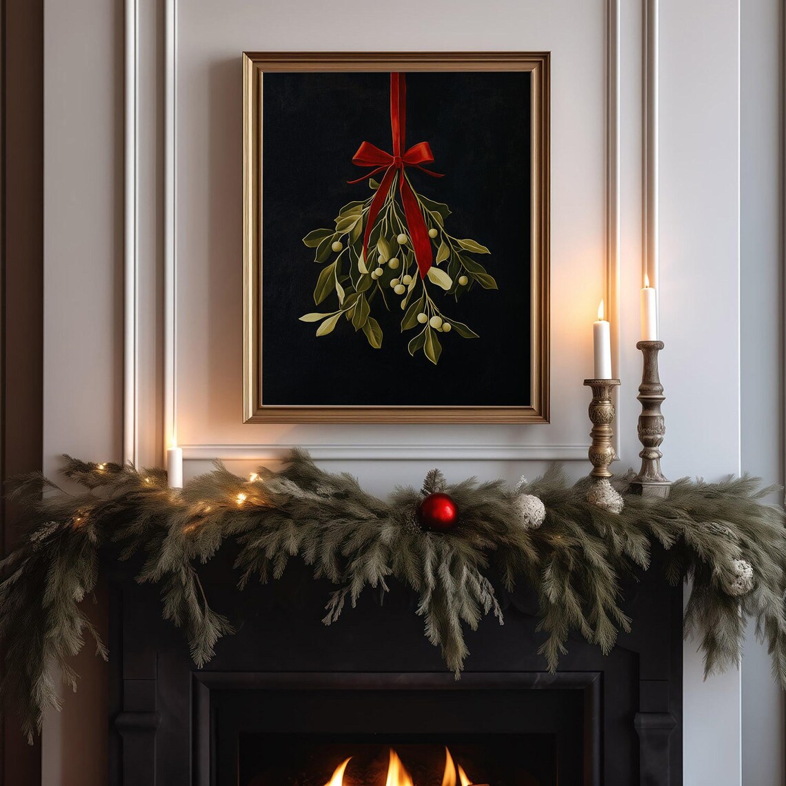 Christmas Mistletoe Vintage Textured Art Print