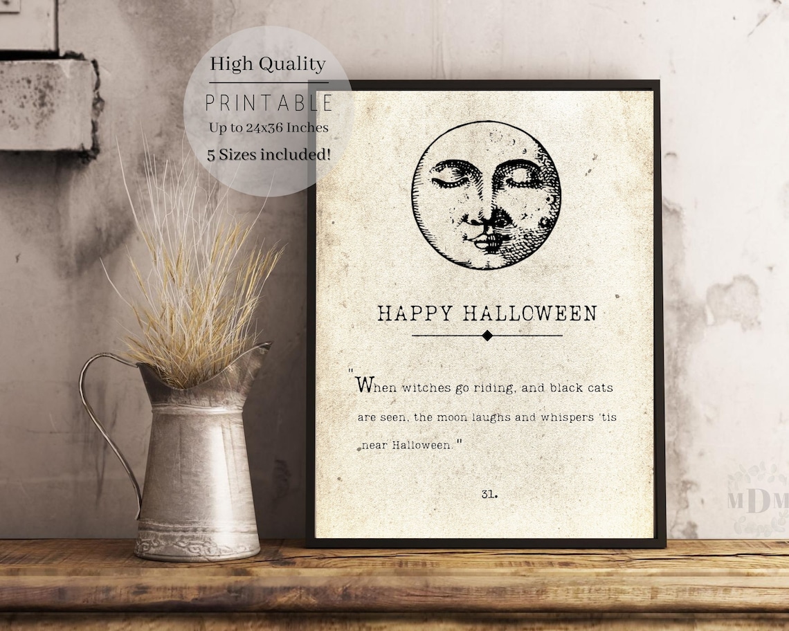 Happy Halloween Book Page Poster, Antique Style