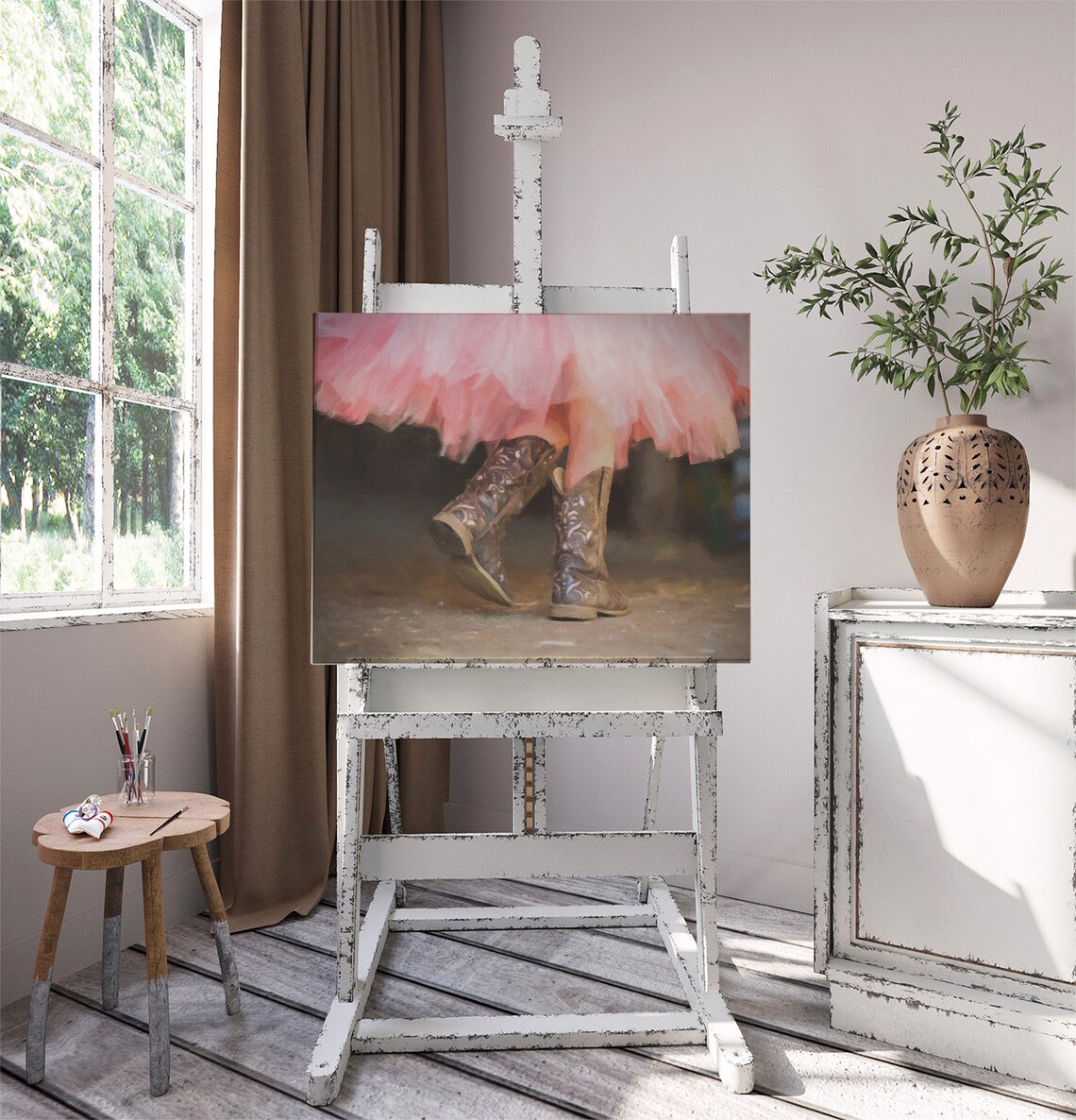 Cowgirl Boots Pink Tutu Western Dance Trendy Girls Room Wall Art Print - Image 4