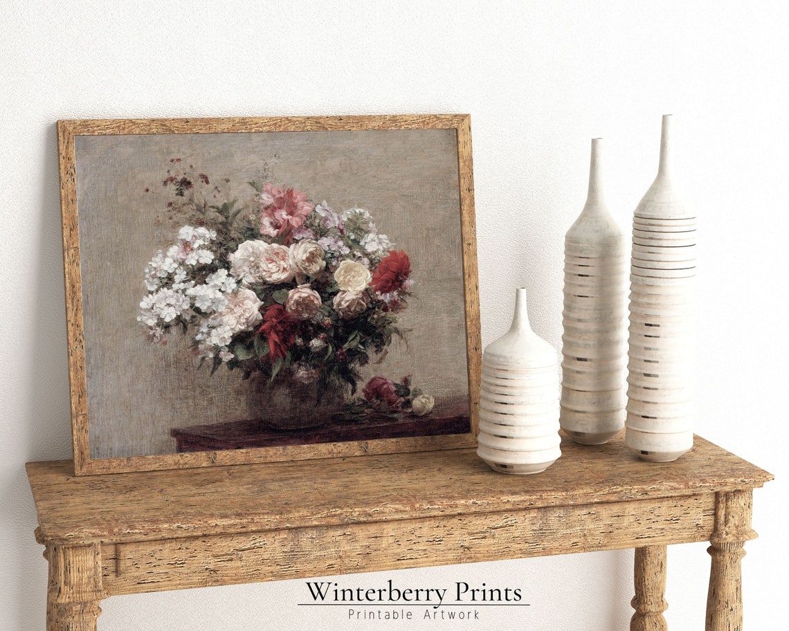 Vintage Spring Floral Oil Painting Bouquet Still Life Wall Art - Image 4