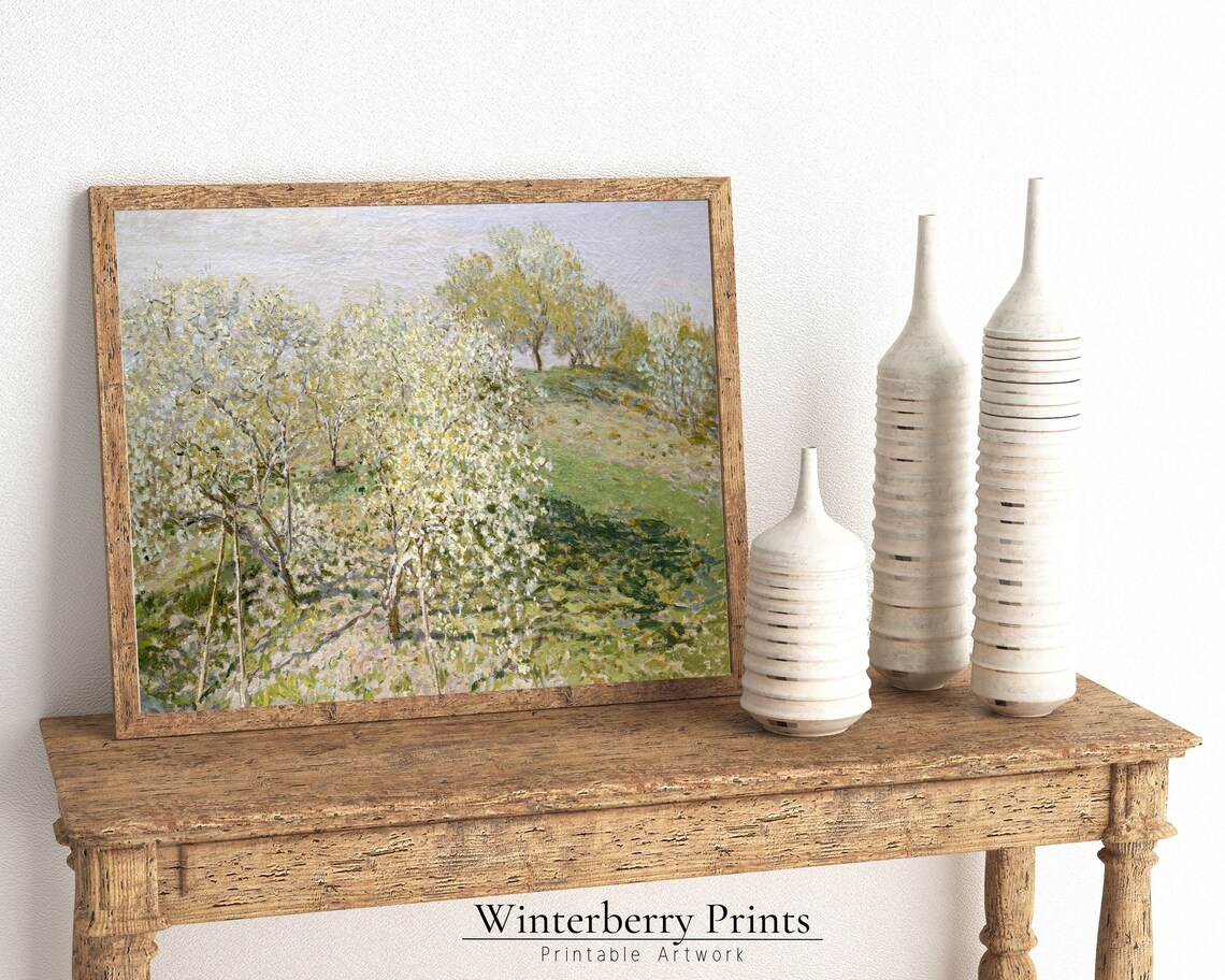 Spring Flowering Fruit Trees In Bloom Hillside Impressionist Art Poster - Image 4