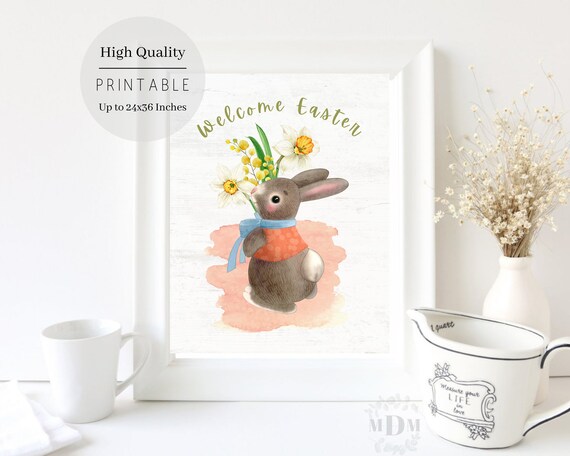 Easter Bunny Art Print, Farmhouse Decor