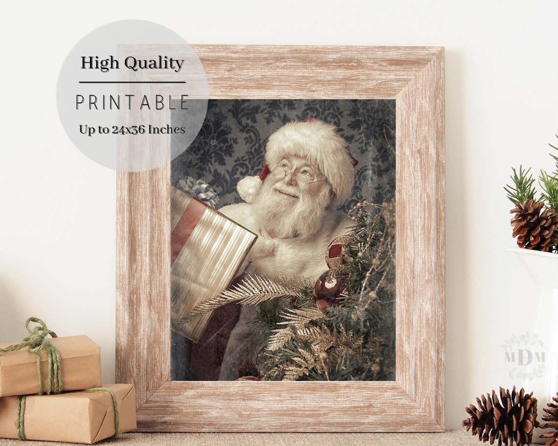 Vintage Santa Christmas Poster, Farmhouse Holiday Art - Image 3