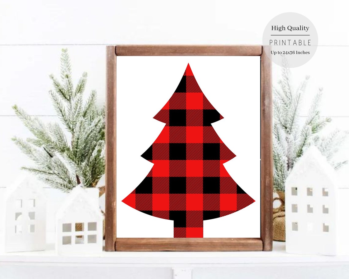 Red Black Buffalo Plaid Christmas Tree Graphic Rustic Farmhouse Poster