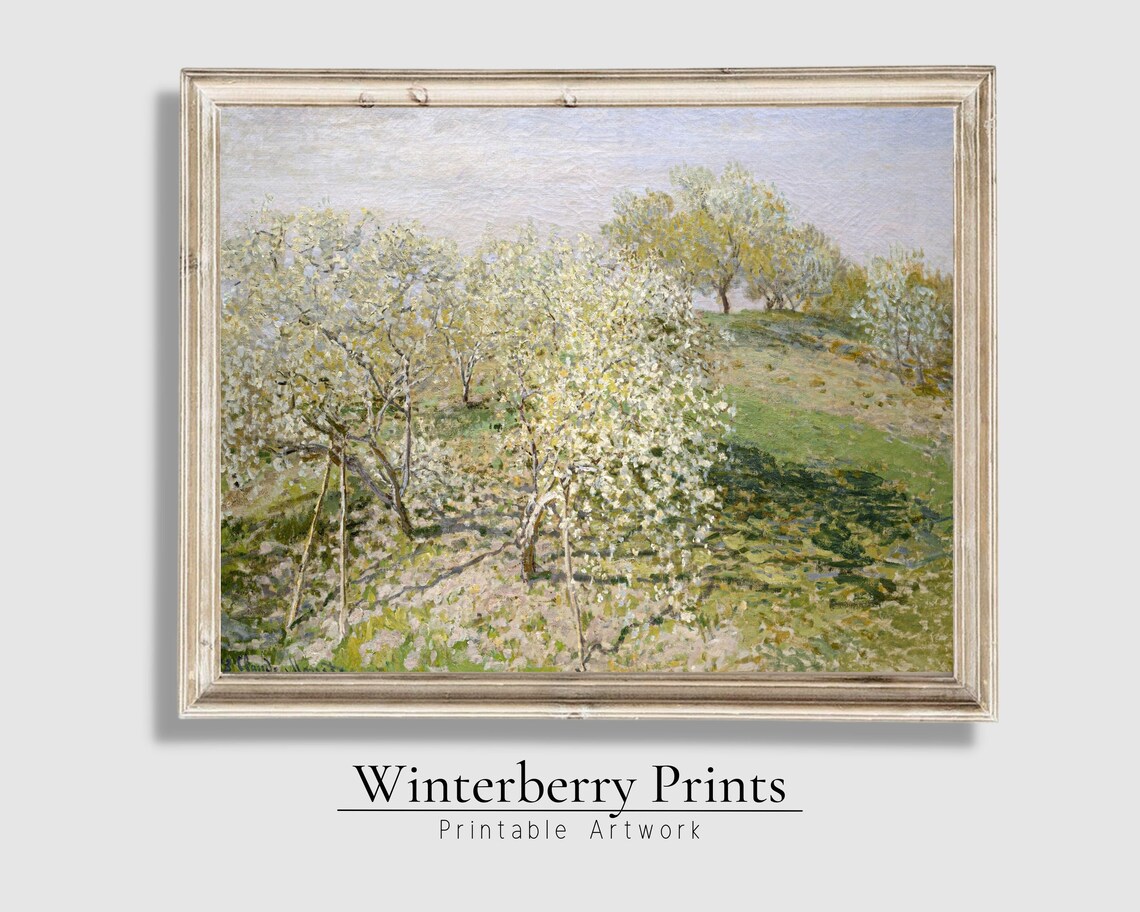 Spring Flowering Fruit Trees In Bloom Hillside Impressionist Art Poster - Image 5