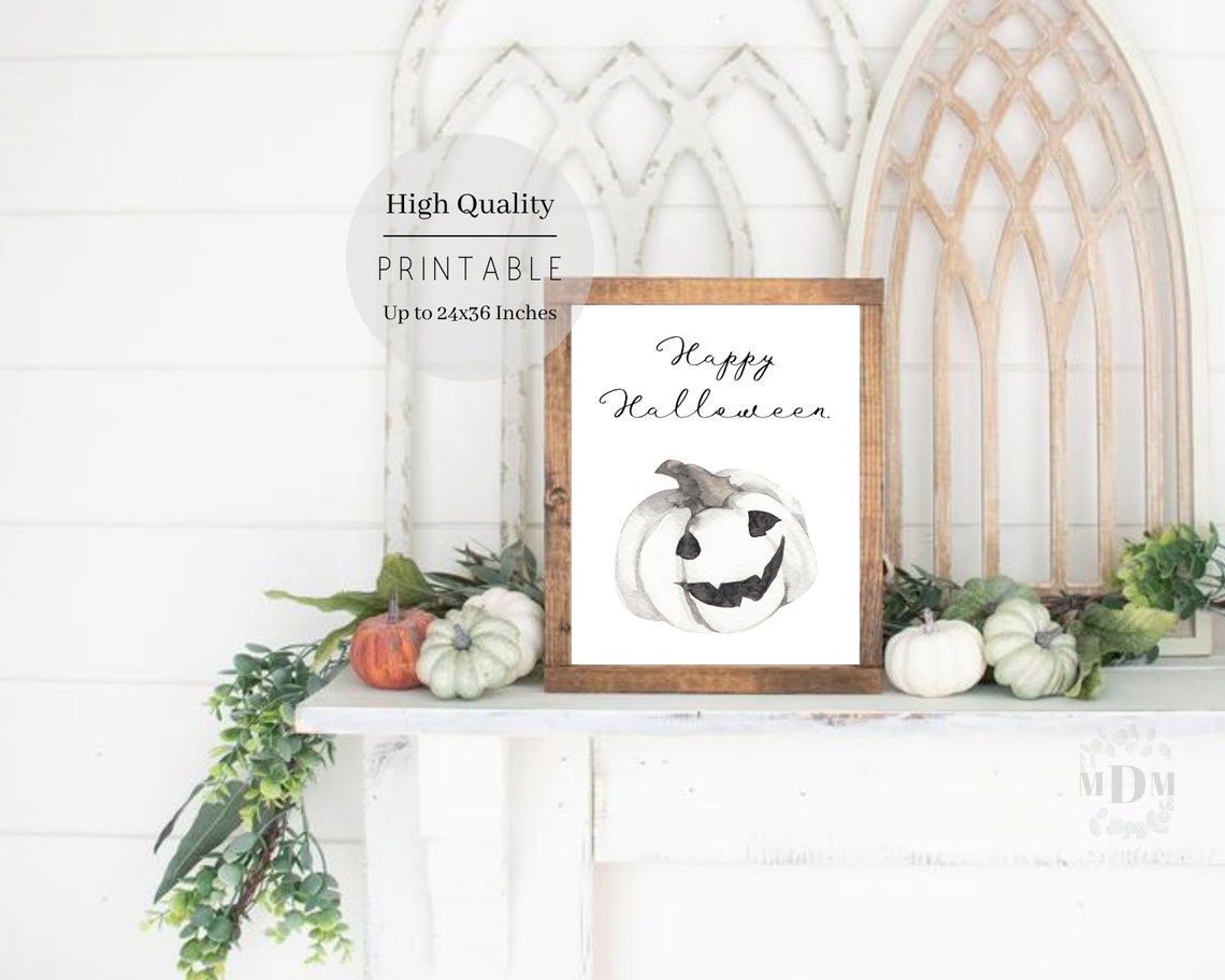 Happy Halloween Script Watercolor Jack O Lantern Pumpkin Poster - Image 4