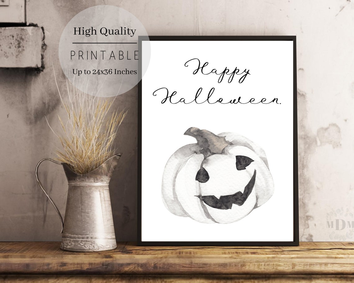 Happy Halloween Script Watercolor Jack O Lantern Pumpkin Poster - Image 3