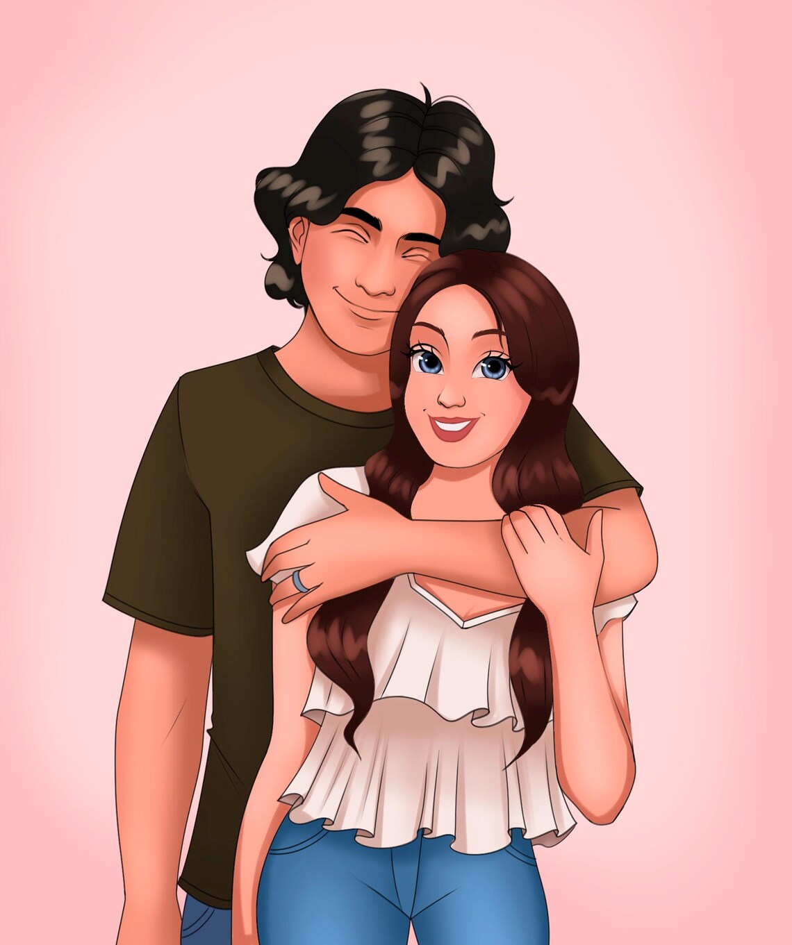 Family Hug Cartoon Animation Style Custom Portrait Illustration Poster - Image 2