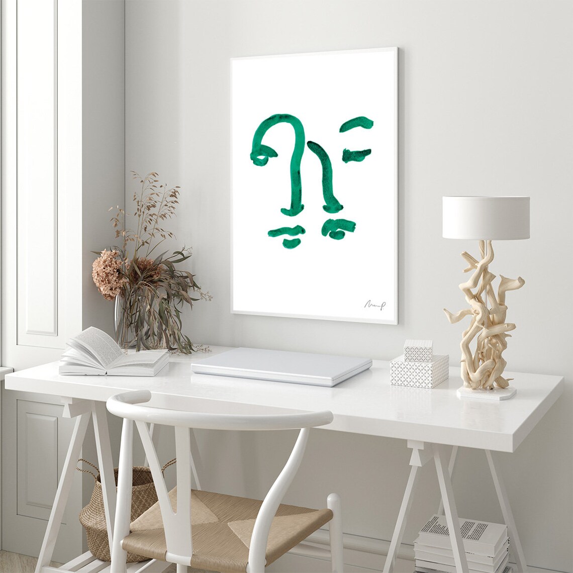 Green Brushstroke Face Ten Dual Face Abstract Portrait Art Poster - Image 3