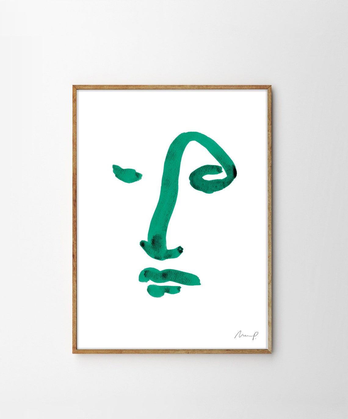 Green Brushstroke Face Six Minimalist Abstract Portrait Art Poster - Image 4