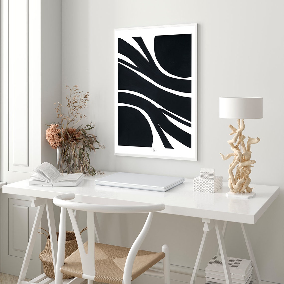 Bold Black And White Waves High Contrast Abstract Art Poster - Image 4