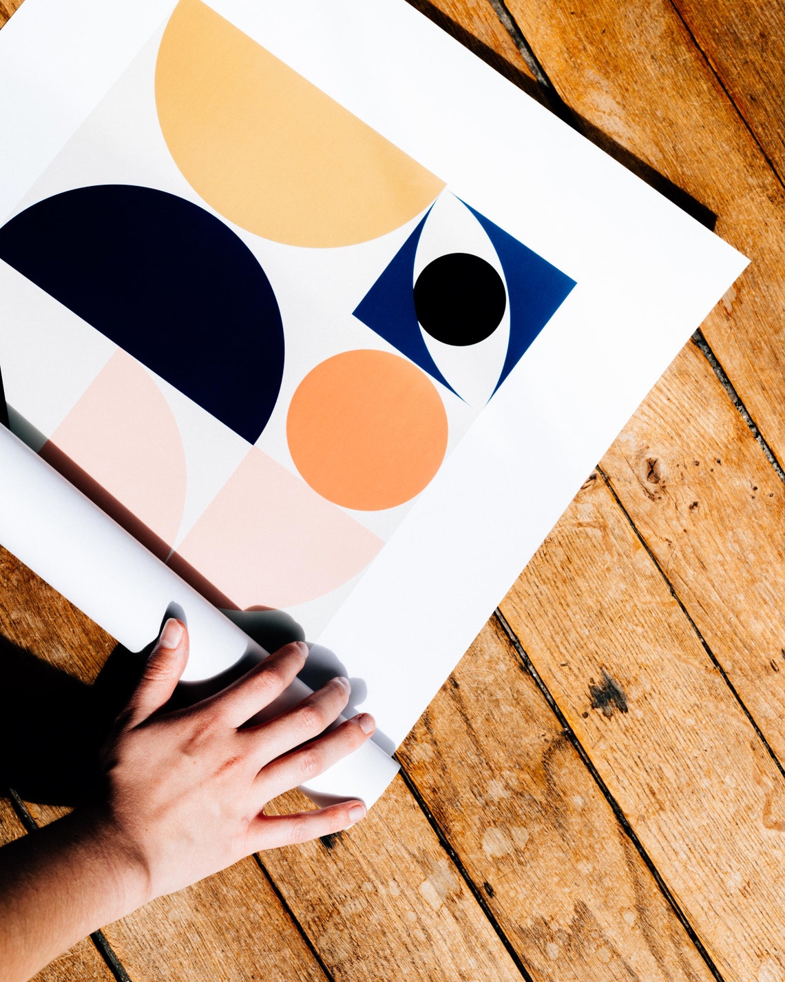 Geometric Bauhaus Circles Semicircles Coral Navy Ochre Art Poster - Image 5