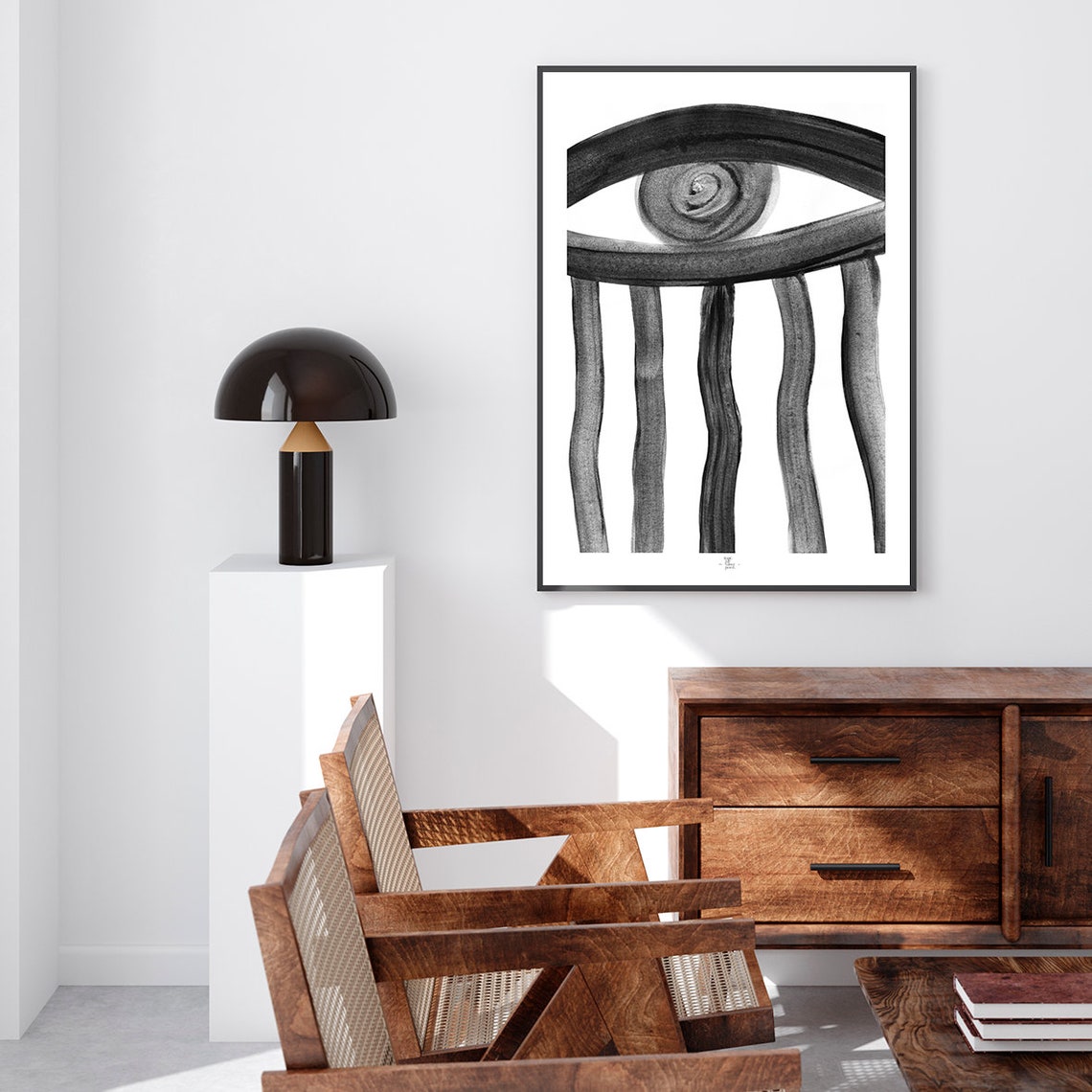 Black Abstract Eye With Flowing Lines Dramatic Monochrome Poster - Image 2