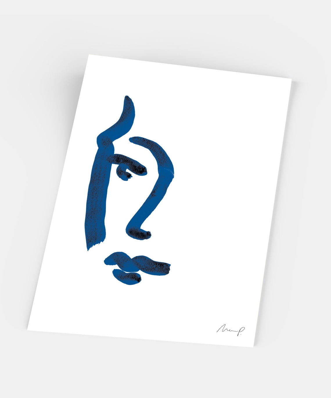 Blue Brushstroke Face Four Minimalist Profile Abstract Art Poster - Image 5