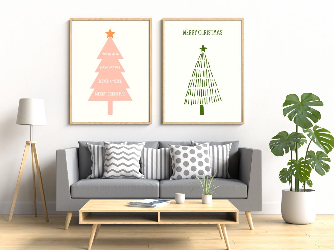 Merry Christmas Minimalist Green Line Art Christmas Tree Poster - Image 2