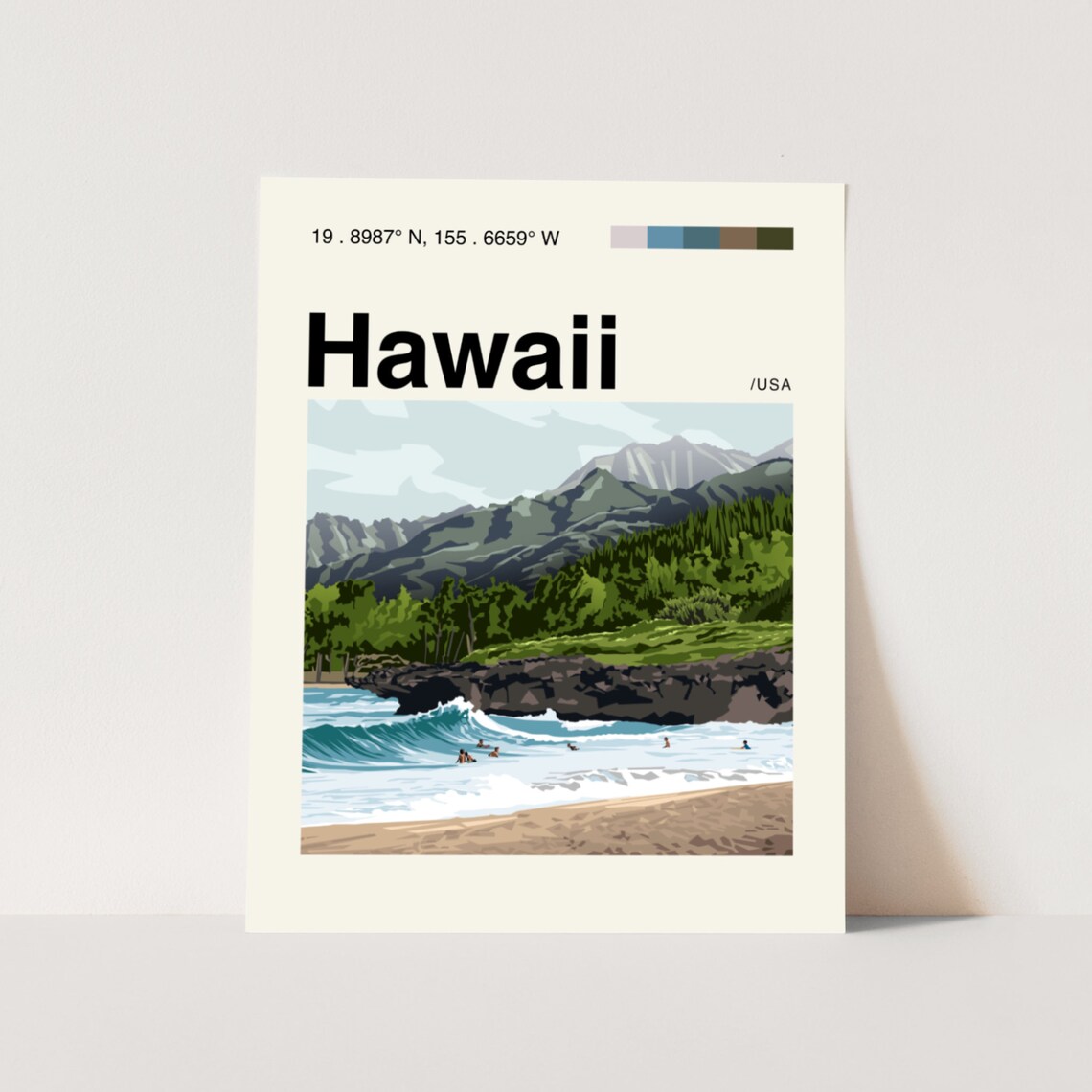 Hawaii Beach Minimalist Mid Century Travel Poster