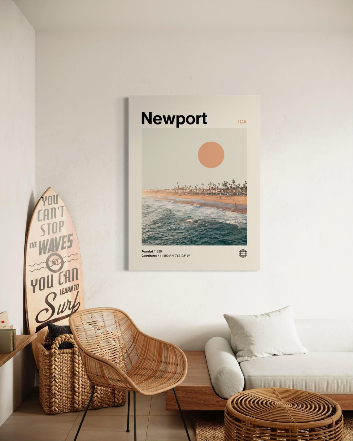 Newport Beach Palm Coast Minimalist Helvetica Surf Travel Poster - Image 2