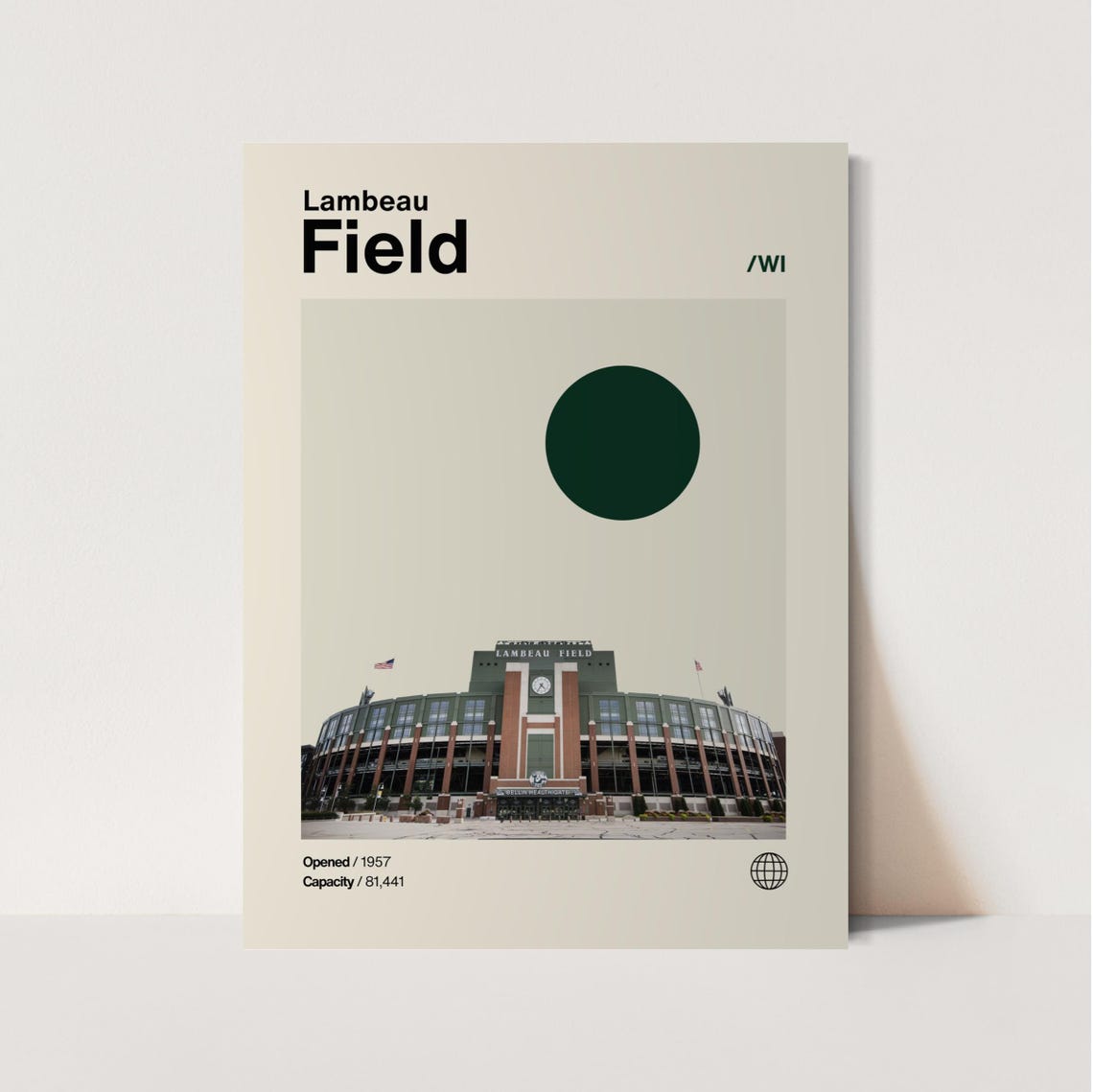 Lambeau Field Green Bay Packers NFL Home Minimalist Stadium Poster Art