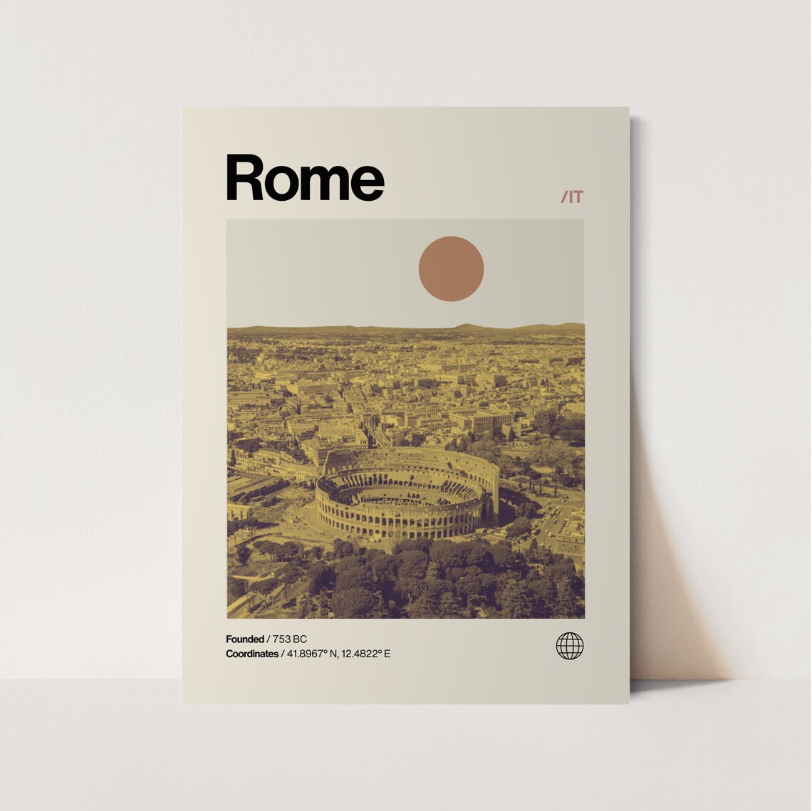 Rome Italy Colosseum Sepia Aerial View Helvetica Travel Poster
