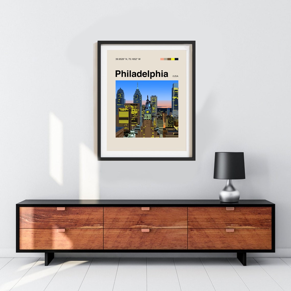 Philadelphia Skyline City Hall Dusk Flat Illustration Travel Poster - Image 2