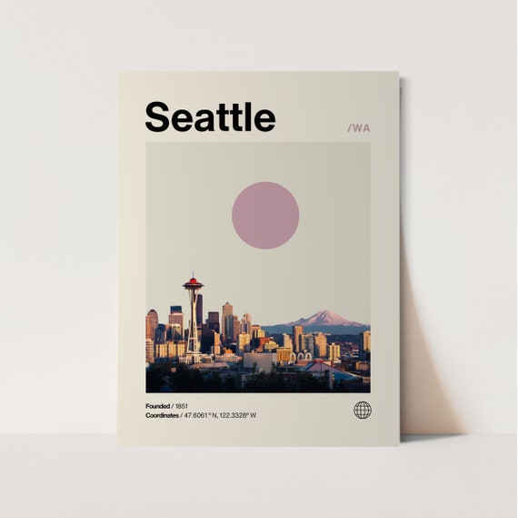 Seattle Minimalist Mid-Century Travel Poster Print