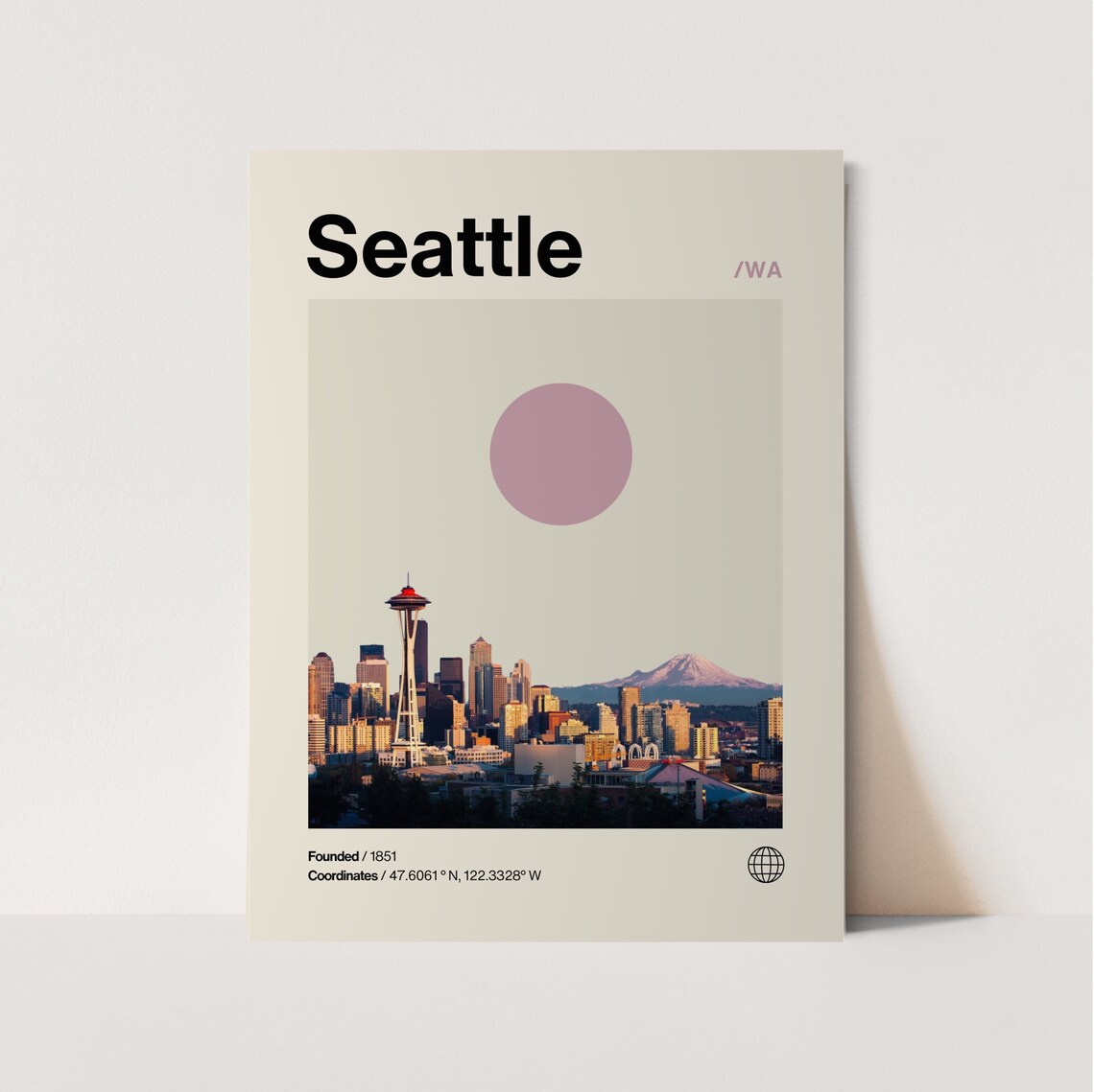Seattle Minimalist Mid-Century Travel Poster Print