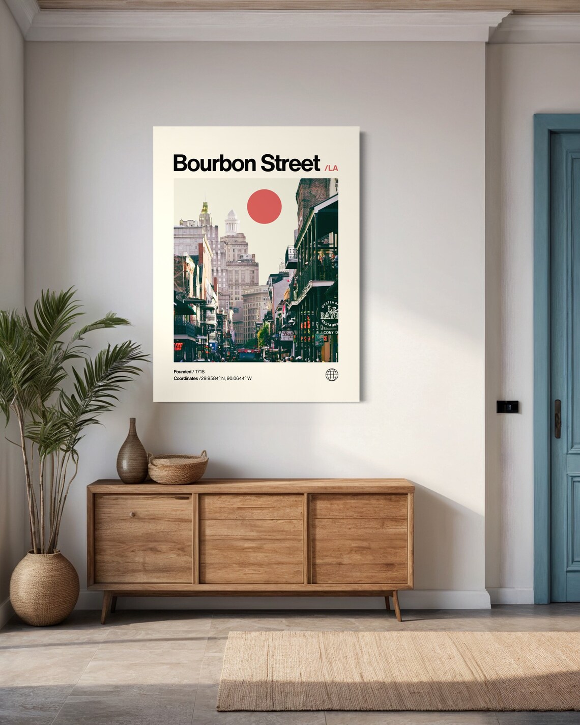 Bourbon Street New Orleans Minimalist Mid Century Modern Sun Poster - Image 2