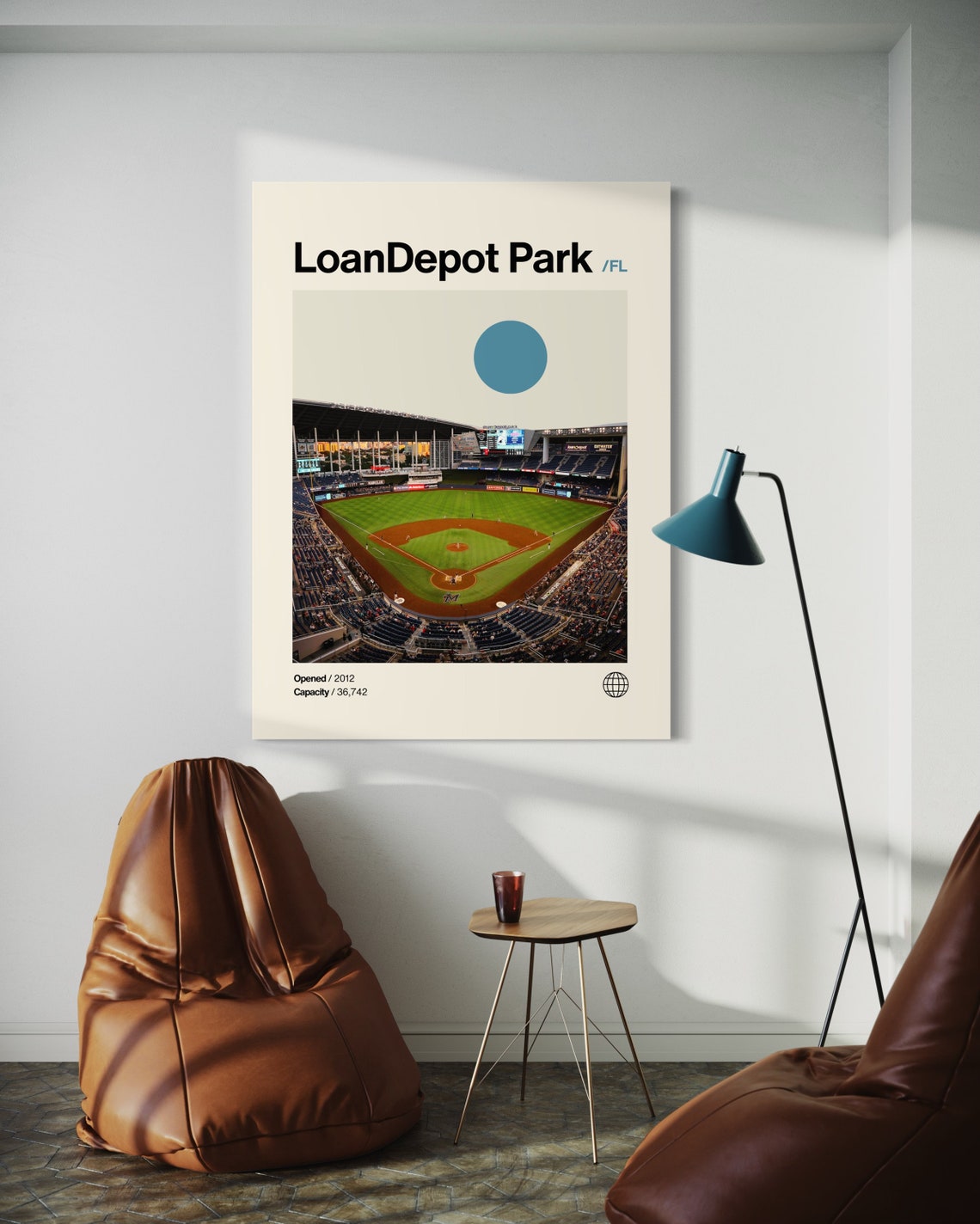 LoanDepot Park Miami Minimalist Mid Century Modern Baseball Poster - Image 2