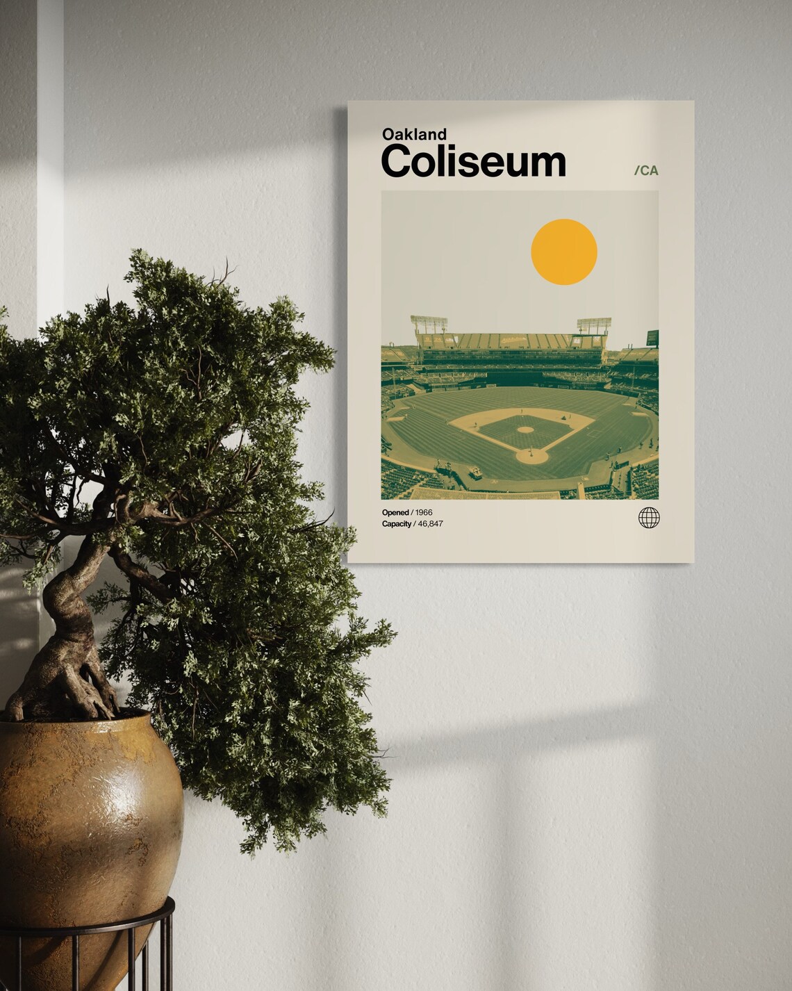 Oakland Coliseum Minimalist Mid-Century Baseball Art Print - Image 2