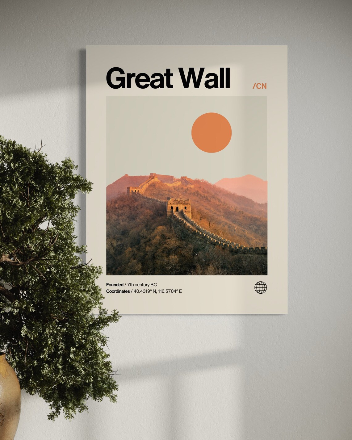 Great Wall of China Hillside Sunset Minimalist Mid Century Poster - Image 3