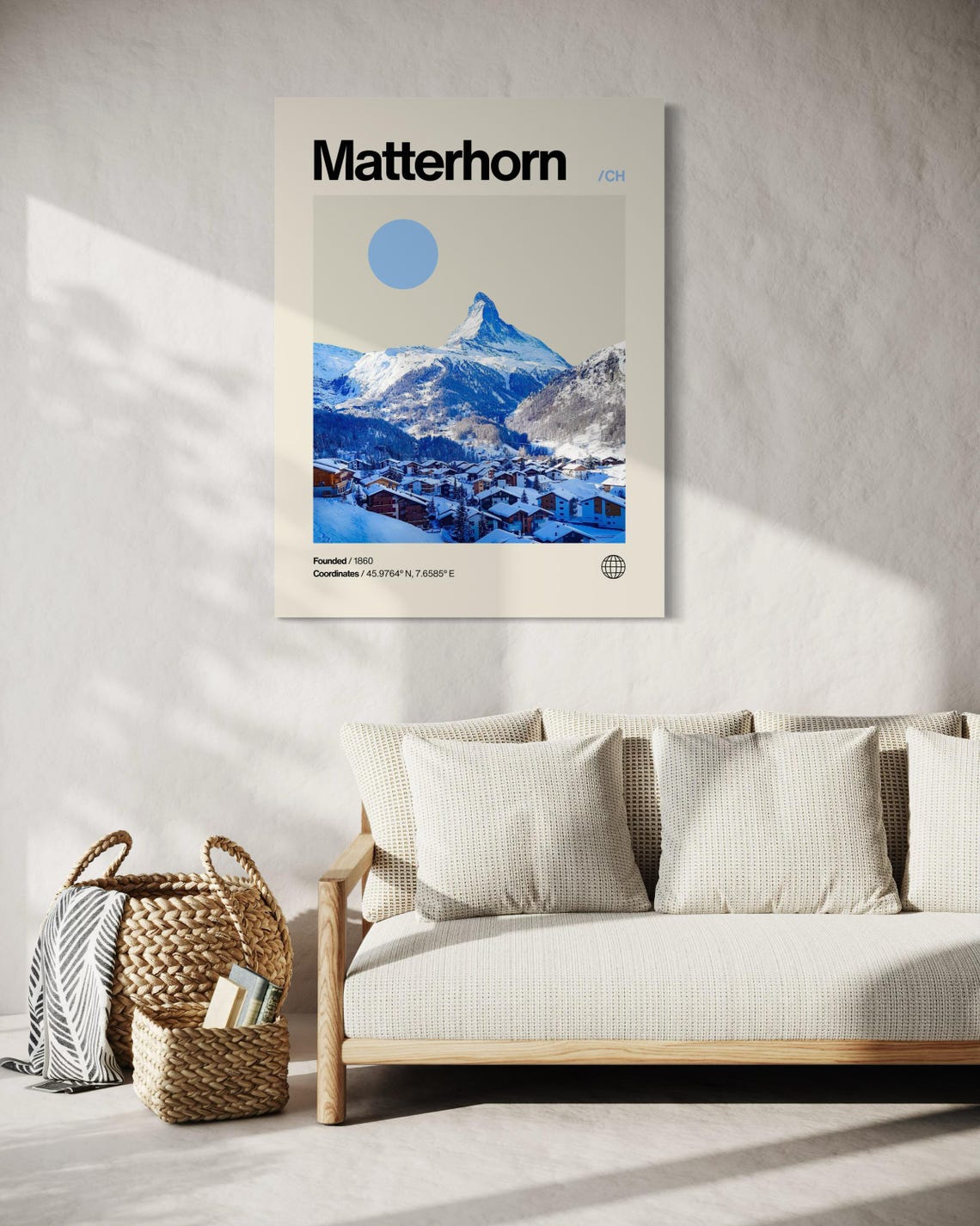 Matterhorn Swiss Alps Zermatt Snow Covered Village Mid Century Poster - Image 2