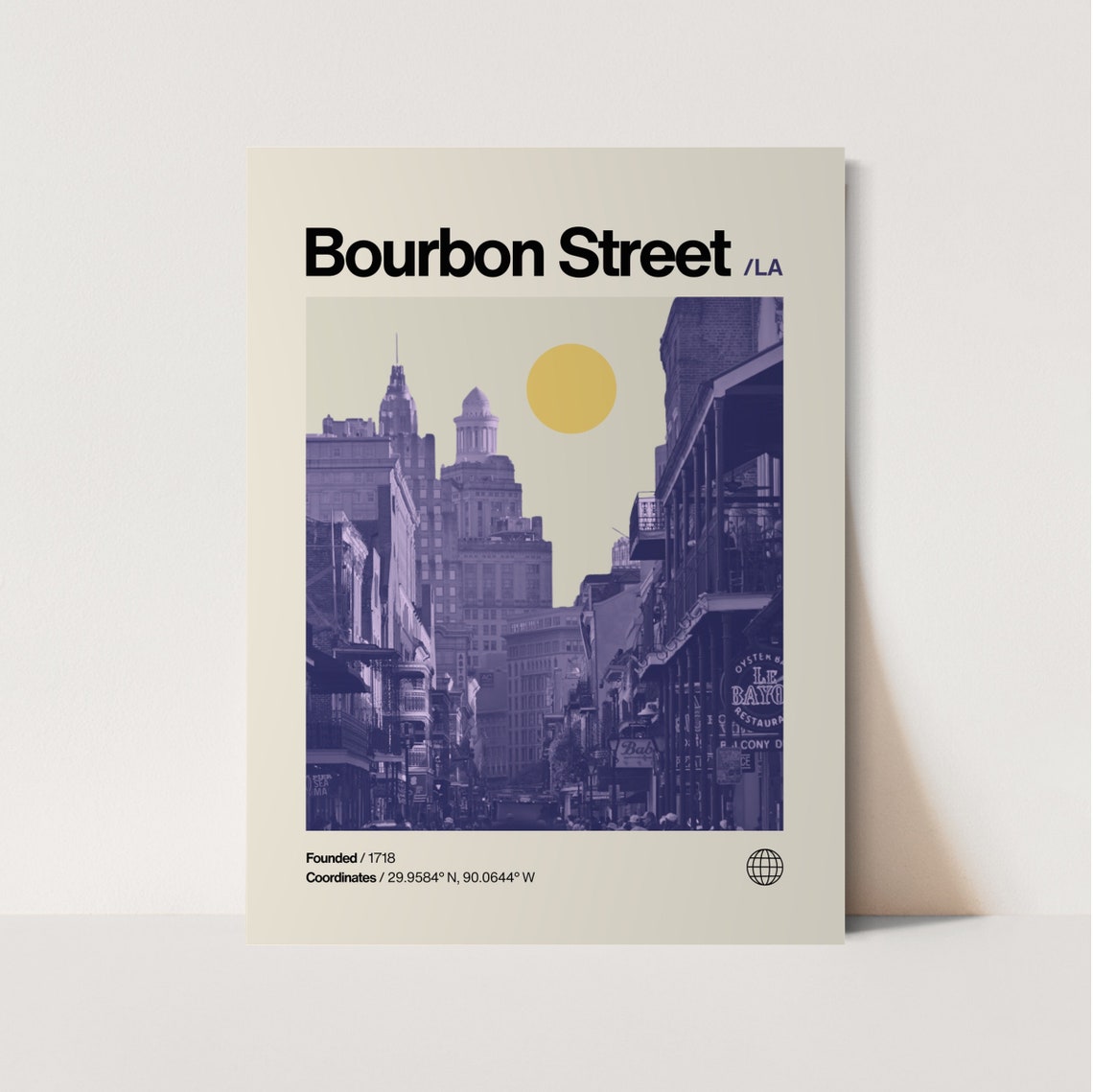 Bourbon Street Poster Minimalist Helvetica Mid Century Modern Bourbon Street Travel Print Bourbon Street Wall Art Monochrome Art