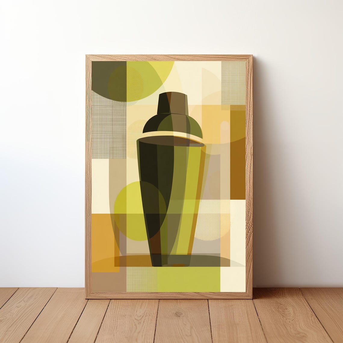 Olive Bauhaus Geometric Cocktail Shaker Abstract Patchwork Wall Art
