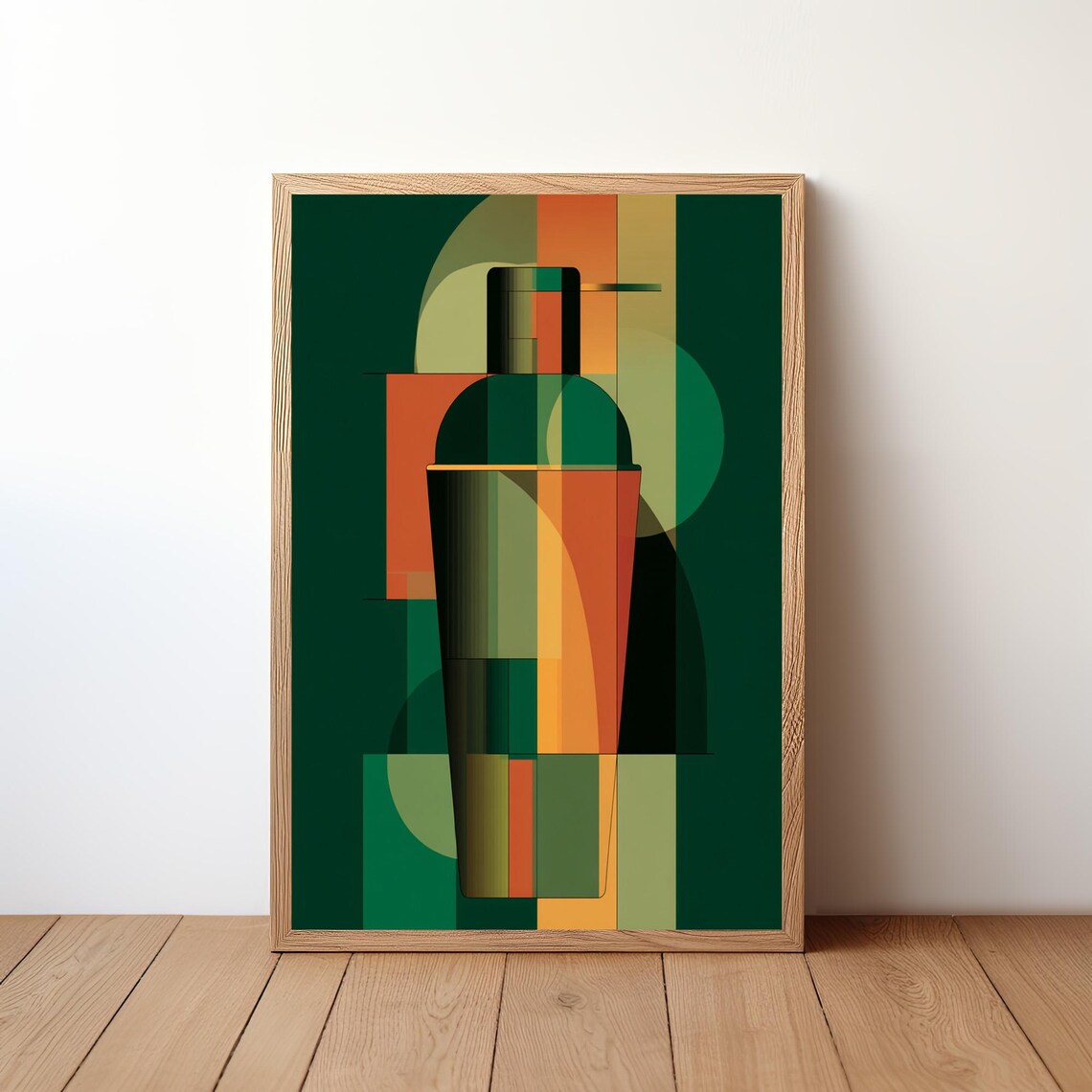 Abstract Geometric Cocktail Shaker Modernist Dark Green Orange Print