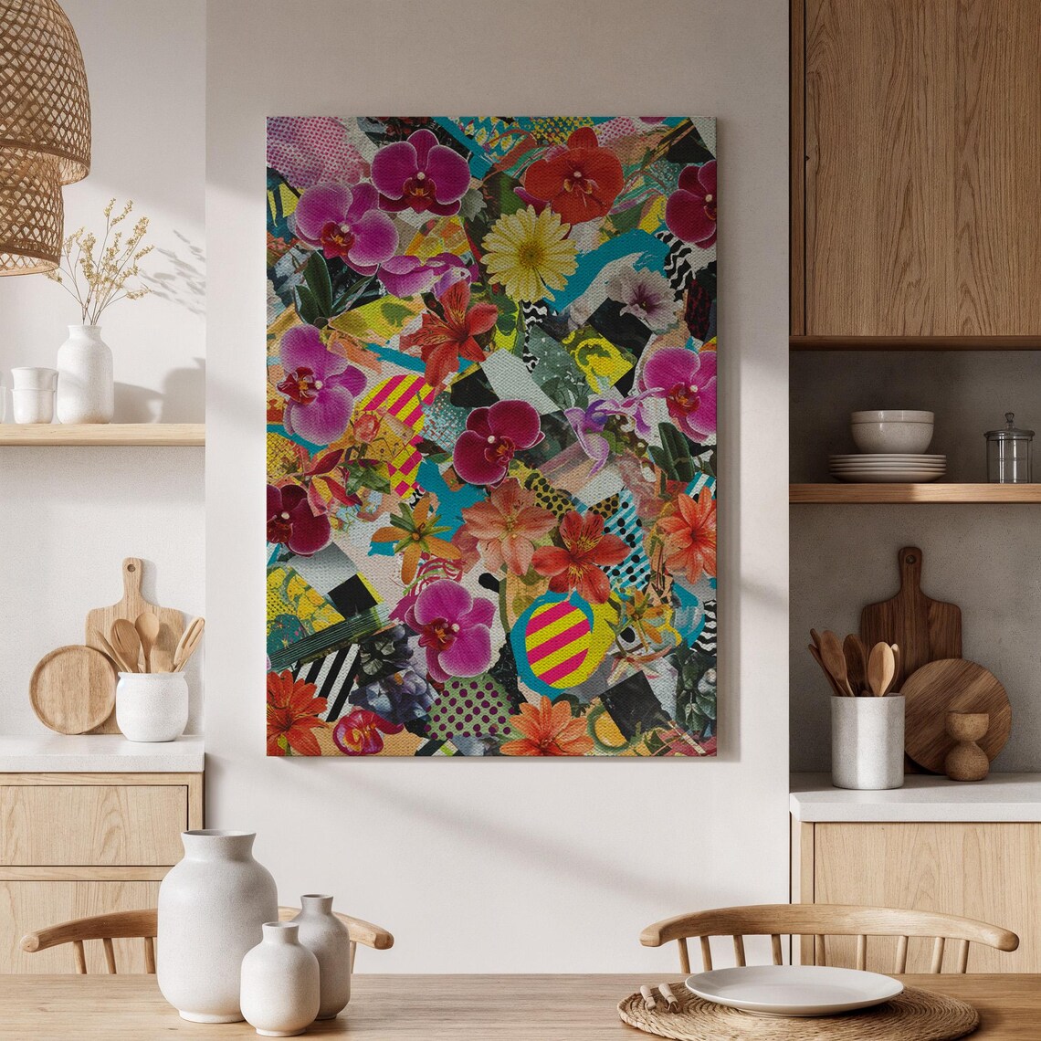 Colorful Floral Collage Mixed Media Bright Flower Art Poster