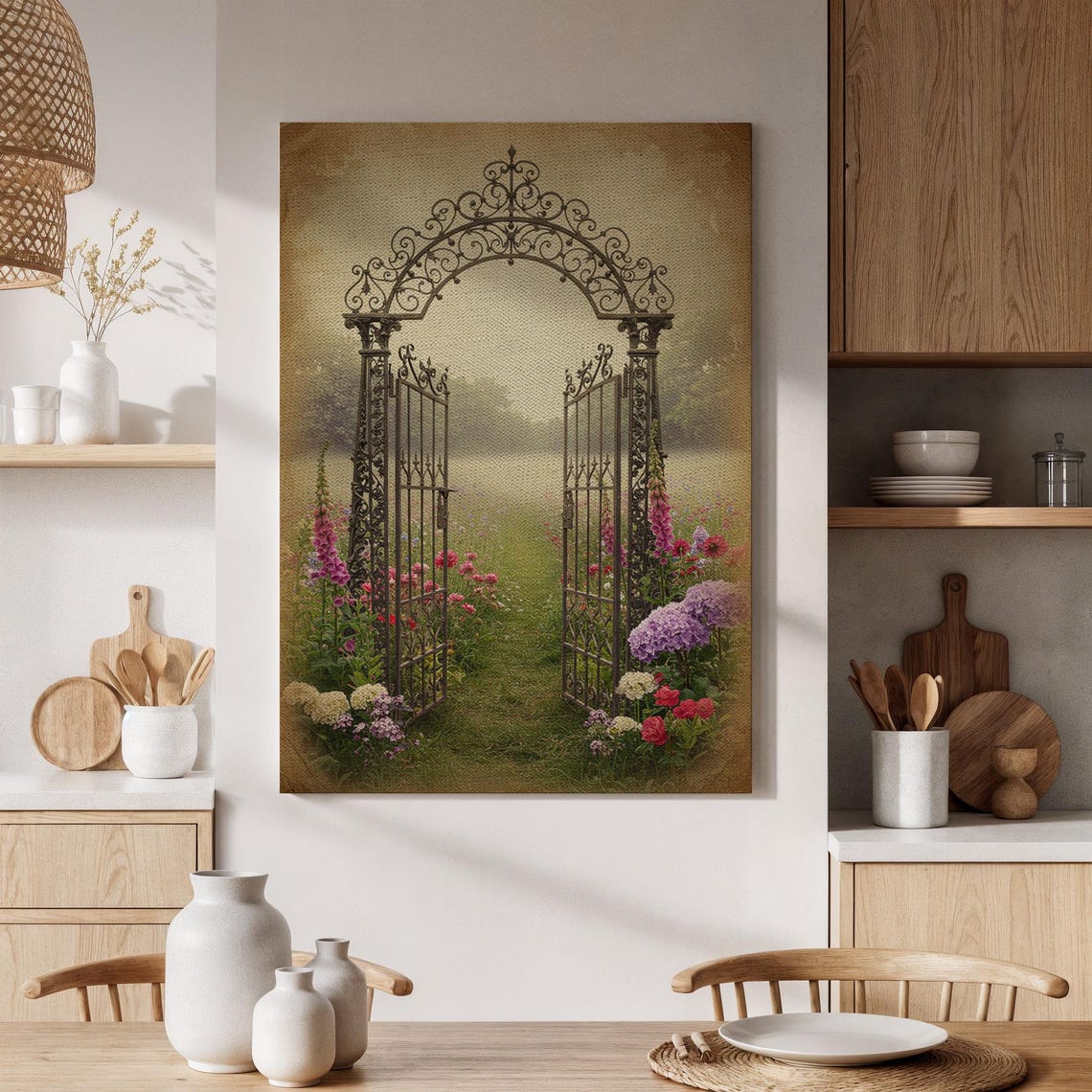Vintage Iron Garden Gate Opening Flower Path Rustic Outdoor Poster