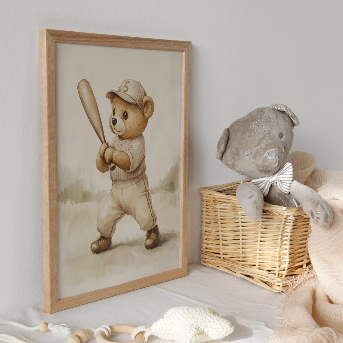 Teddy Bear Baseball Player with Cap and Bat Ready to Swing Poster - Image 3