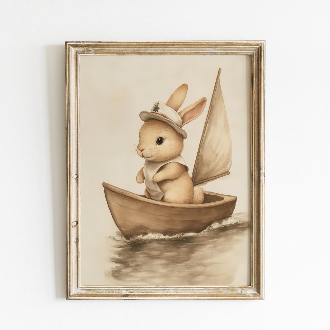 Sailor Bunny Captain Steering a Wooden Sailboat Funny Animal Poster