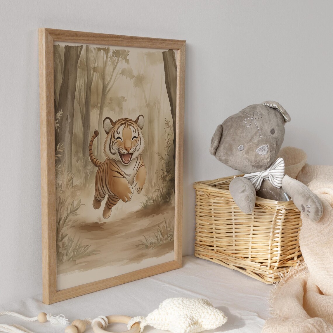 Tiger Running In The Jungle Print Nursery Decor Animal Nursery Art Gender Neutral Nursery Playroom Decor Kids Room Art Baby Room Decor - Image 3