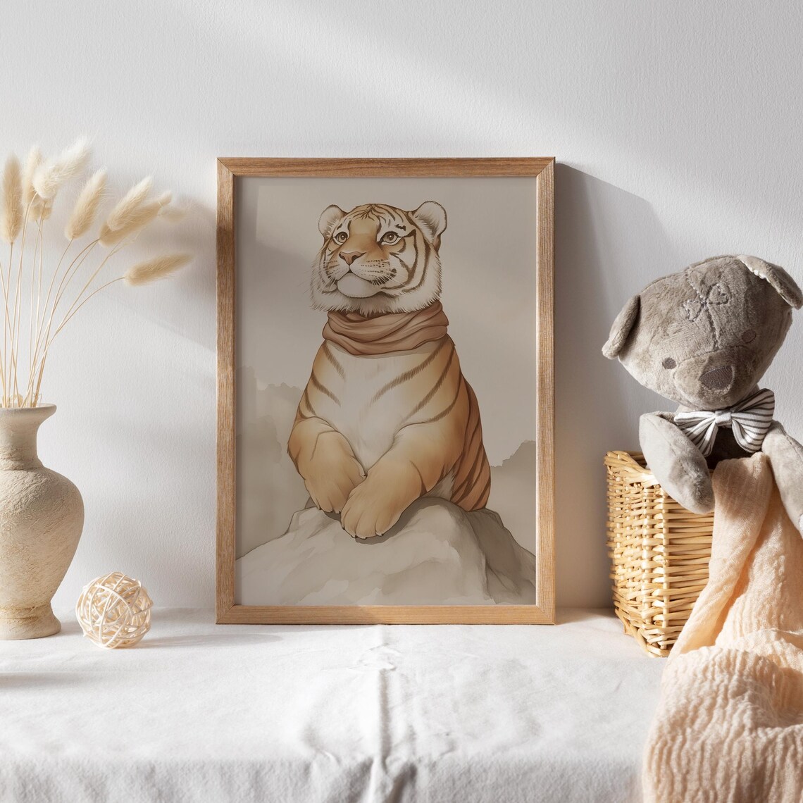 Tiger Cub Wearing a Cozy Scarf Sitting on a Rock Safari Poster - Image 2