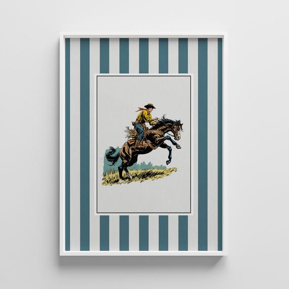Vintage Cowboy Art Print Southwestern Ranch Decor