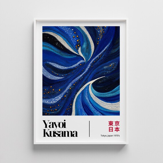 Yayoi Kusama Blue Ocean Wave Dotted Infinity Style Art Poster