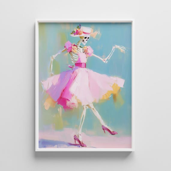 Pastel Skeleton Art Print Funny Halloween Decor