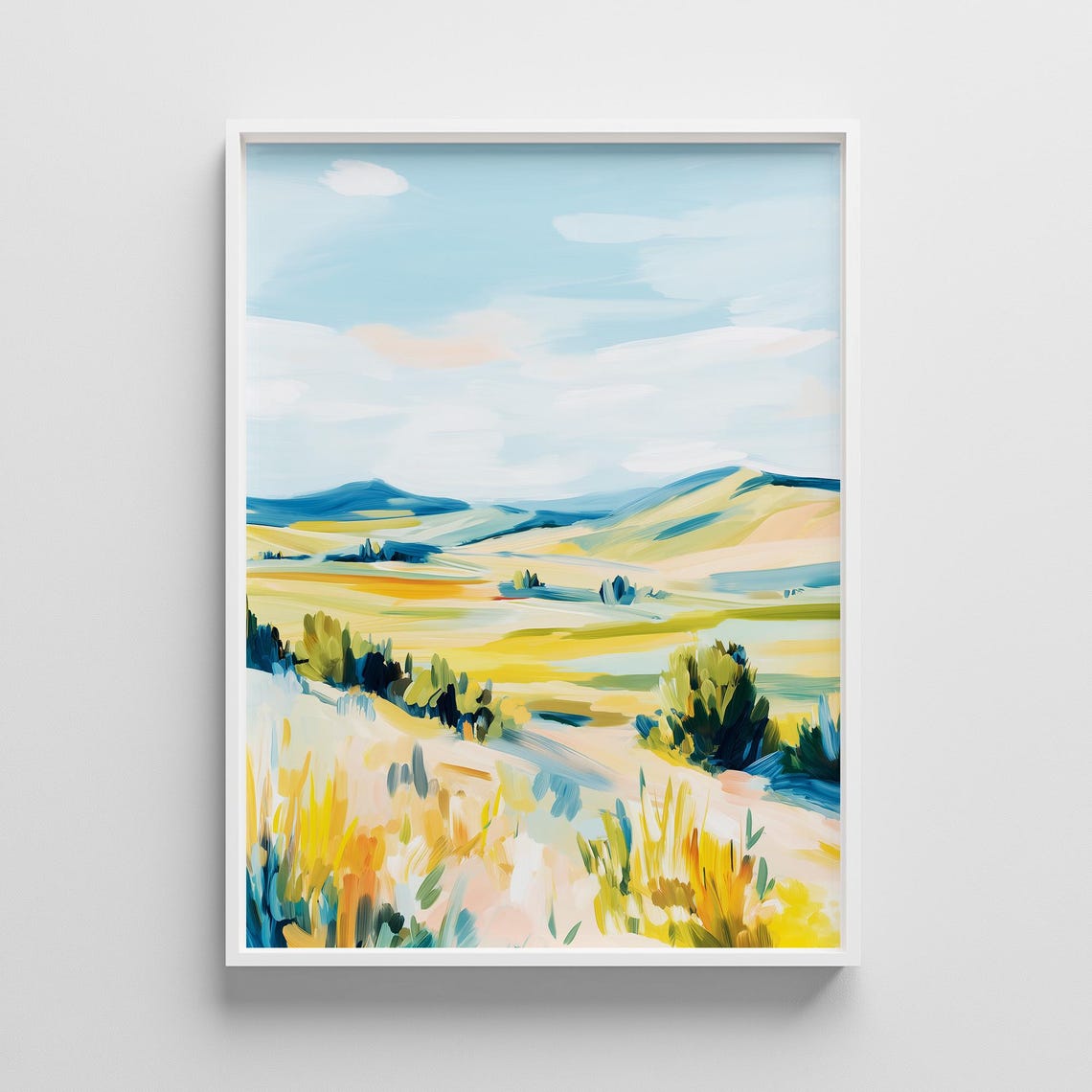 Fall Hillside Golden Countryside Pastel Modern Landscape Art Print