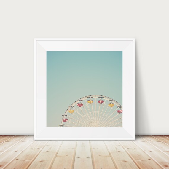 Ferris Wheel Coastal Amusement Park Retro Summer Sky Photo Poster