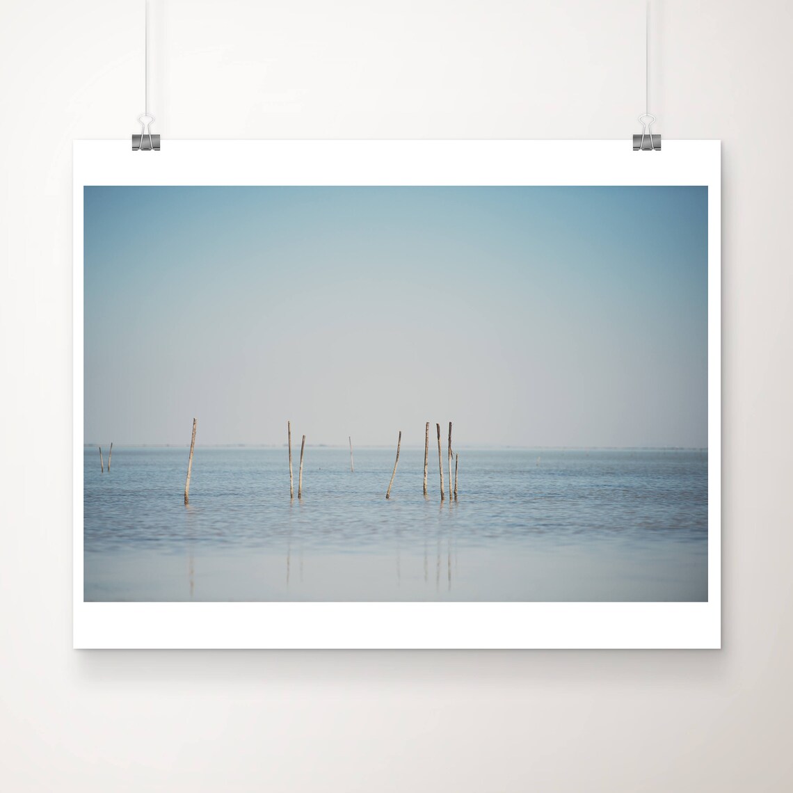Camargue France Lagoon Wooden Posts Minimal Seascape Photo Poster