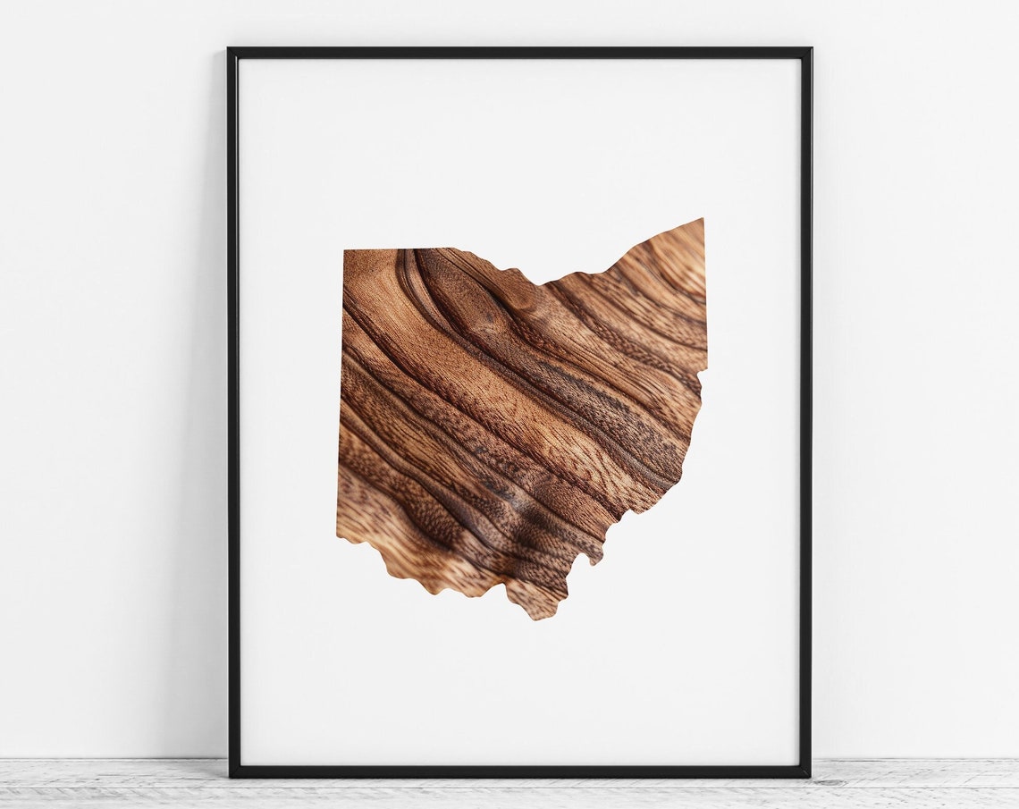 Ohio State Silhouette Wood Grain Rustic Minimalist Decor Art Poster
