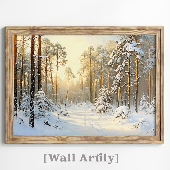 Snowy Pine Forest Golden Morning Light Winter Landscape Poster